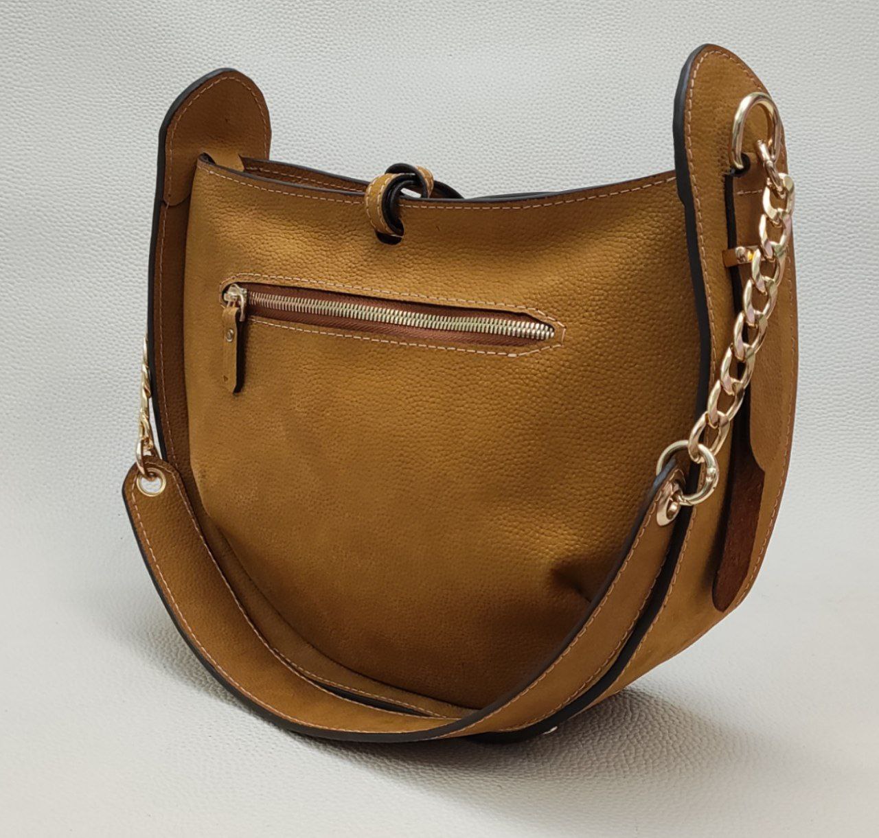 کیف دستی زنانه چرم گاوی نخودی (سوخته‌نگاری دستی)